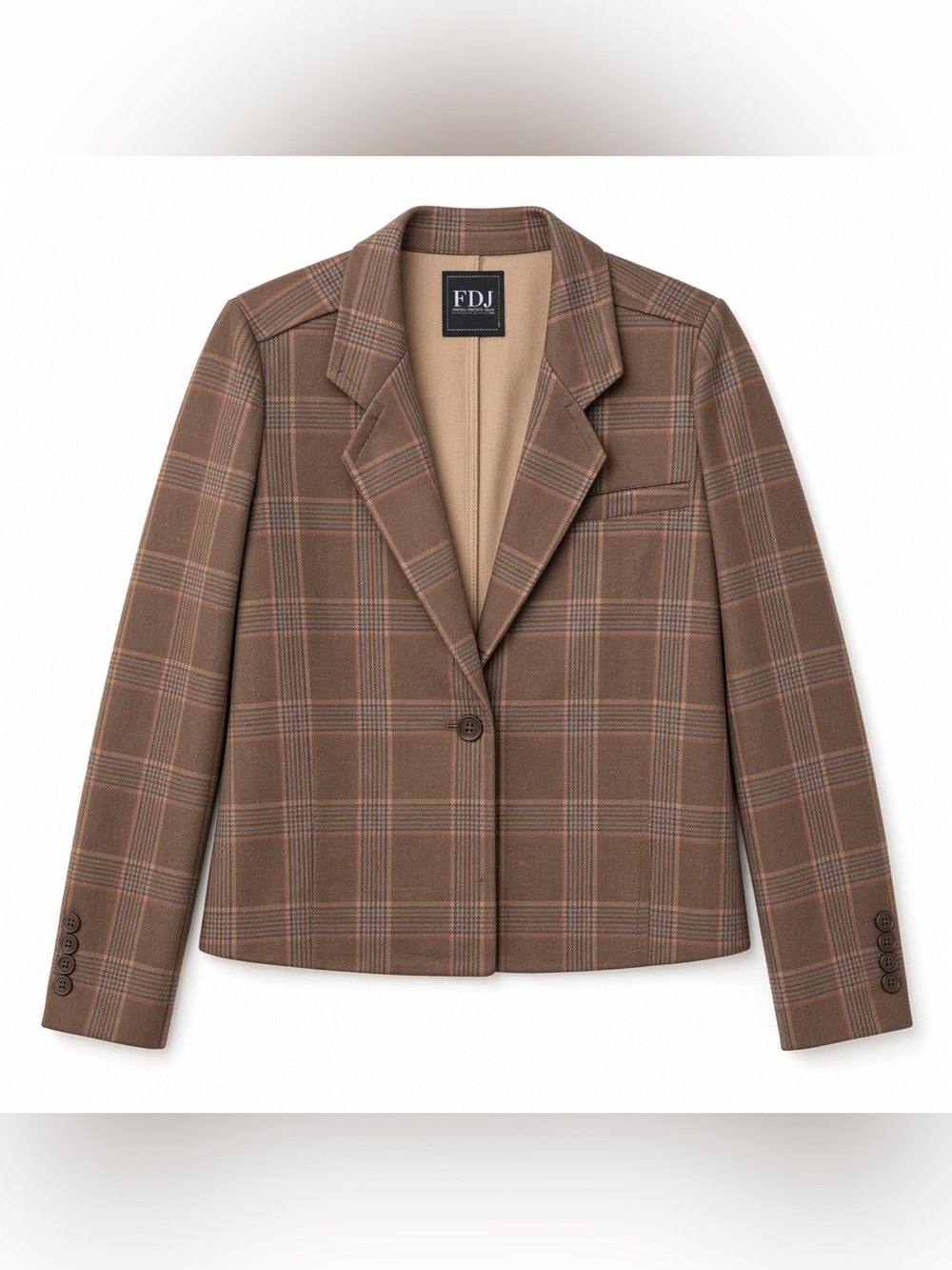 Plaid FDJ Brown Women's Blazer Jacket Medium